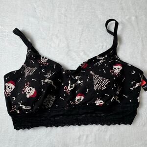 Torrid Cotton Bralette Size 0 Black Skull Print Lace Band Wireless Holiday
